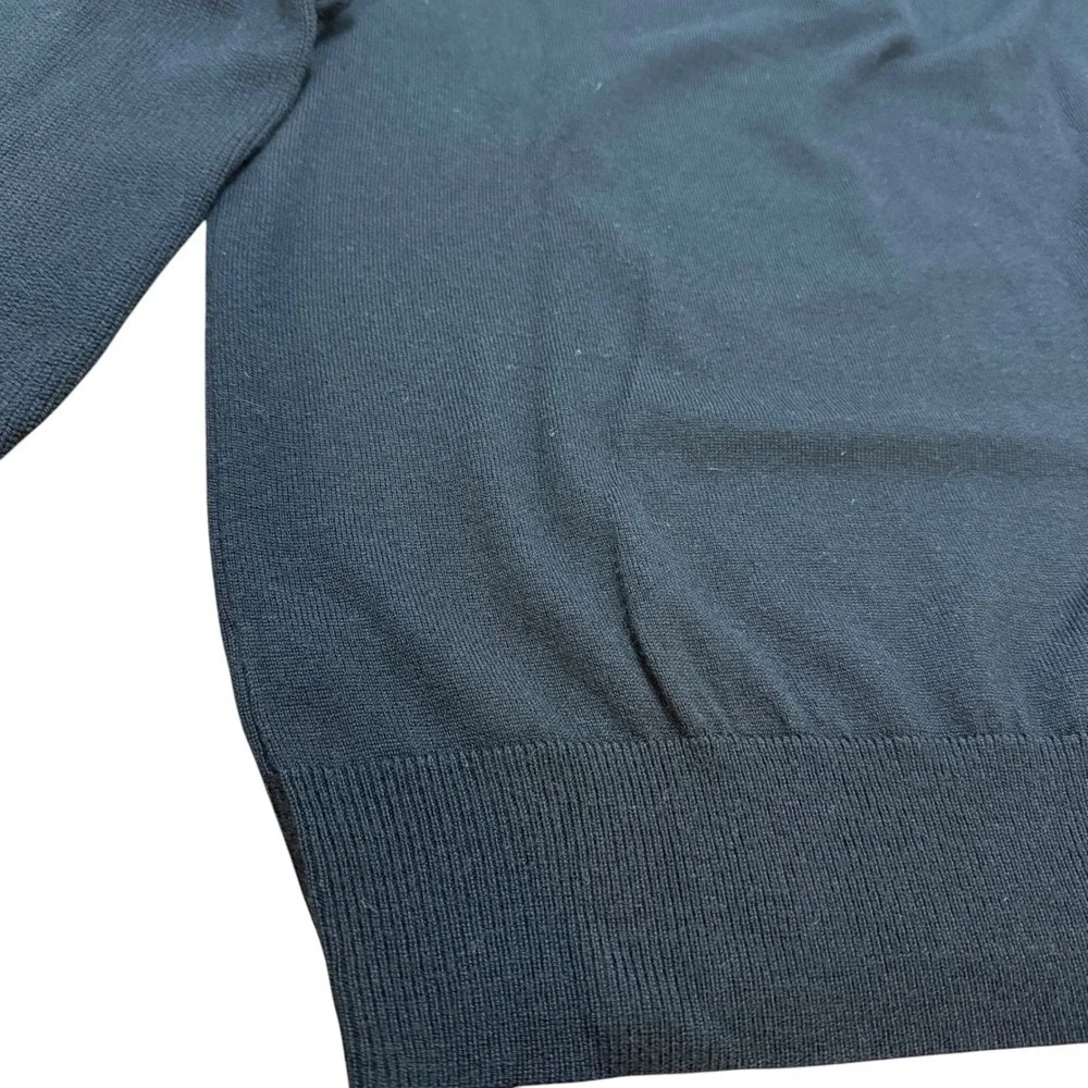 Merino Wool/Cotton Black Button Mock Neck Sweater Classic Preppy Mens Large Tall